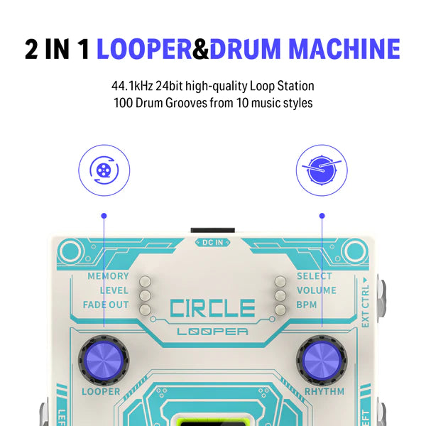 Donner Circle Looper Guitar Pedal with Drum Machine Time Display