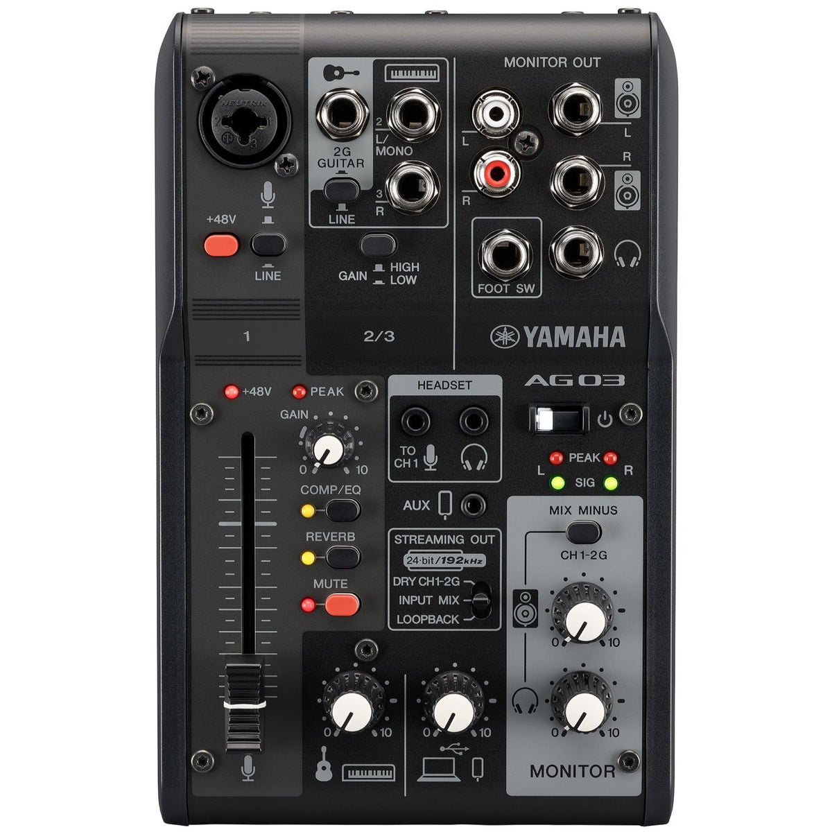 Yamaha AG03MK2B 3-Channel Mixer/USB Audio Interface for iOS/MAC/PC, Black