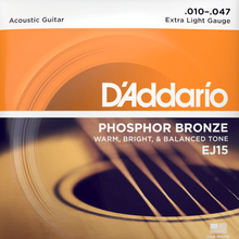 Load image into Gallery viewer, D'addario EJ15 Phosphor Bronze Acoustic Guitar Strings, Extra Light, 10-47-Easy Music Center