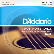 Load image into Gallery viewer, D'Addario EJ38 12-String Phosphor Bronze Acoustic Guitar Strings, Light, 10-47-Easy Music Center