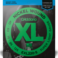 Load image into Gallery viewer, D'Addario EXL220-5 5-String Nickel Wound Bass Guitar Strings, Super Light, 40-125, Long Scale-Easy Music Center