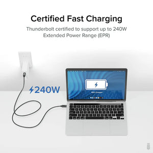 Plugable TBT4-240W-1M Thunderbolt 4 Cable [Certified] - 40GBPS, 240W Charging, 1m (3.2ft), 5A-Easy Music Center