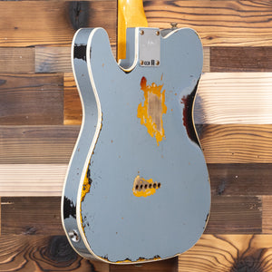 Fender 923-2001-639 Custom Shop , Reverse 60s Tele Custom, Heavy Relic, Faded Iced Blue Metallic over 3-Color Sunburst-Easy Music Center