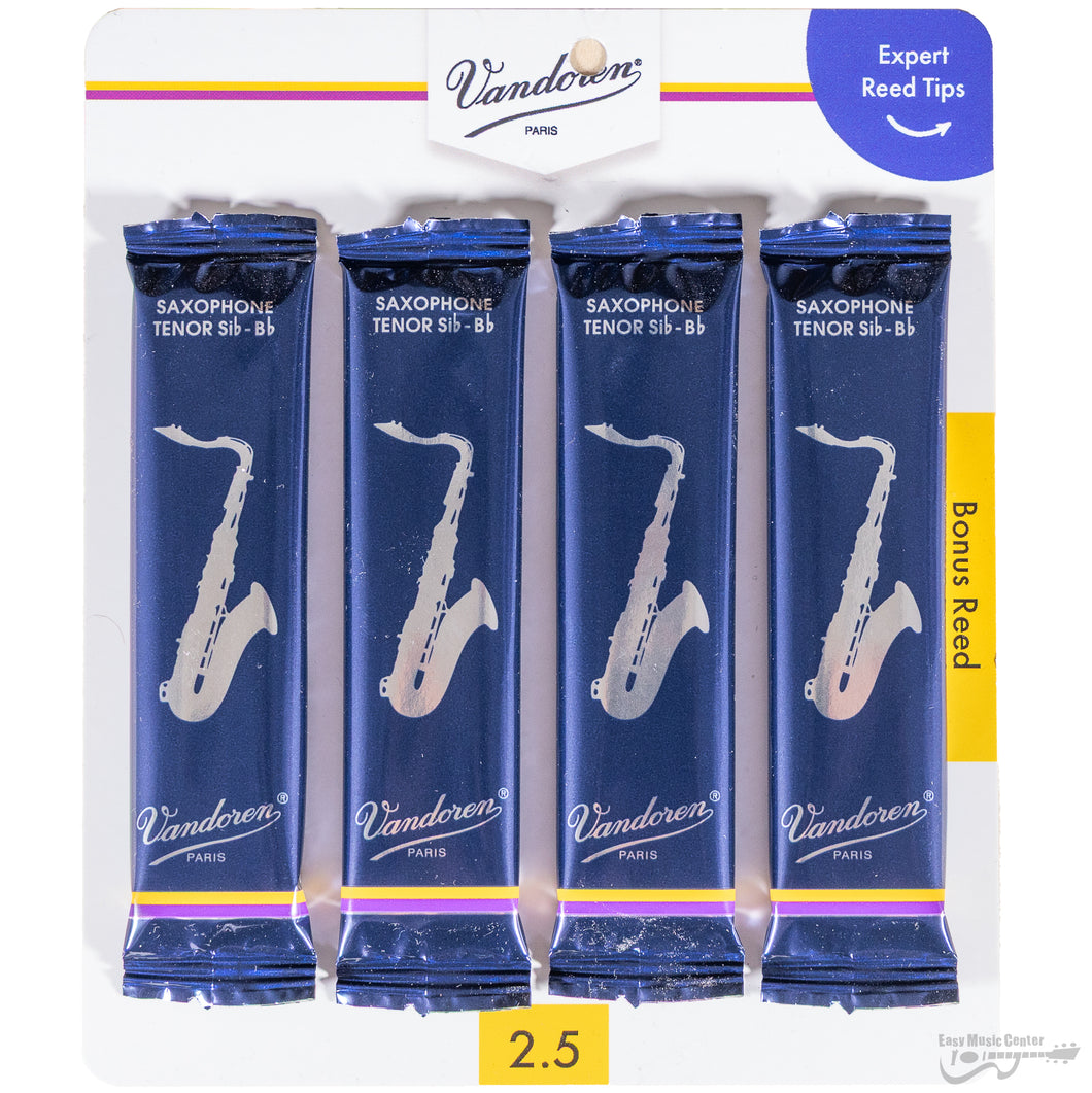 Vandoren V4SR2225 Traditional Tenor Sax Reed #2.5 Card of 4-Easy Music Center
