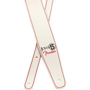 Fender 099-0650-109 John 5 Leather Guitar Strap, White/Red-Easy Music Center