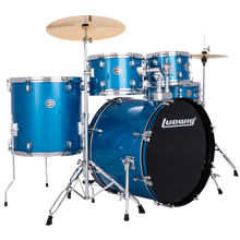 Load image into Gallery viewer, Ludwig LC19519 Accent Drive Drumset, 5pc Full Kit w/ Hardware - 22, 10, 12, 16, 14s - Blue Sparkle-Easy Music Center
