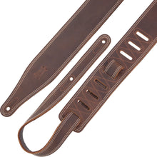 Load image into Gallery viewer, Levy M17BDS-DBR Levy's 2.5" Dark Brown Pull-up Leather Guitar Strap With Soft Garment Leather Backing. 2-ply 'Butter' Strap - White Double Stiching Around Body &amp; Tail. Adjustable from 41" to 55".-Easy Music Center

