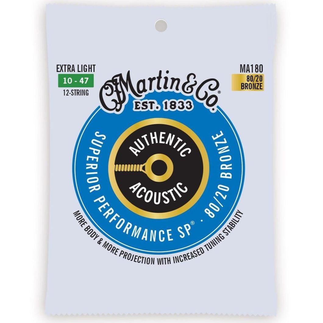 Martin MA180 12-String SP Authentic 80/20 Extra Light Guitar Strings, 10-47-Easy Music Center