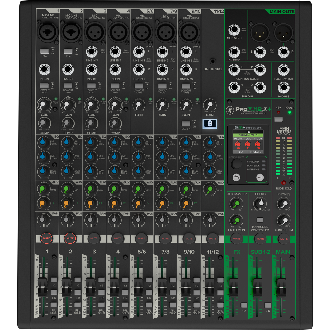 Mackie PROFX12V3+ 12-Channel Analog Mixer w/ Enhanced FX, USB Recording, and BT-Easy Music Center