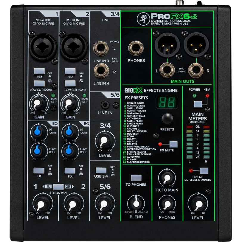 Mackie PROFX6V3 6 Channel Professional Effects Mixer with USB-Easy Music Center