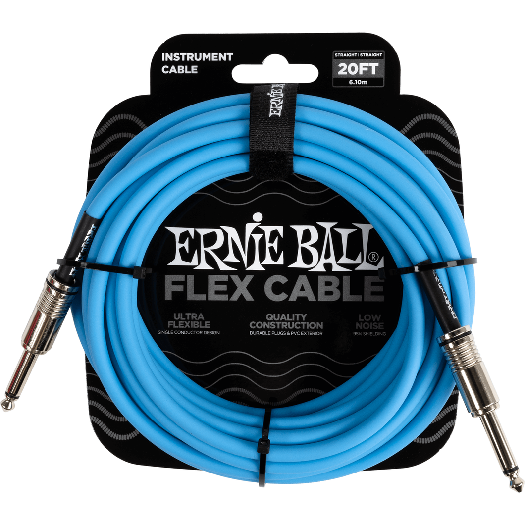 Ernie Ball P06417 20' Instrument Cable, Straight/Straight, Blue-Easy Music Center