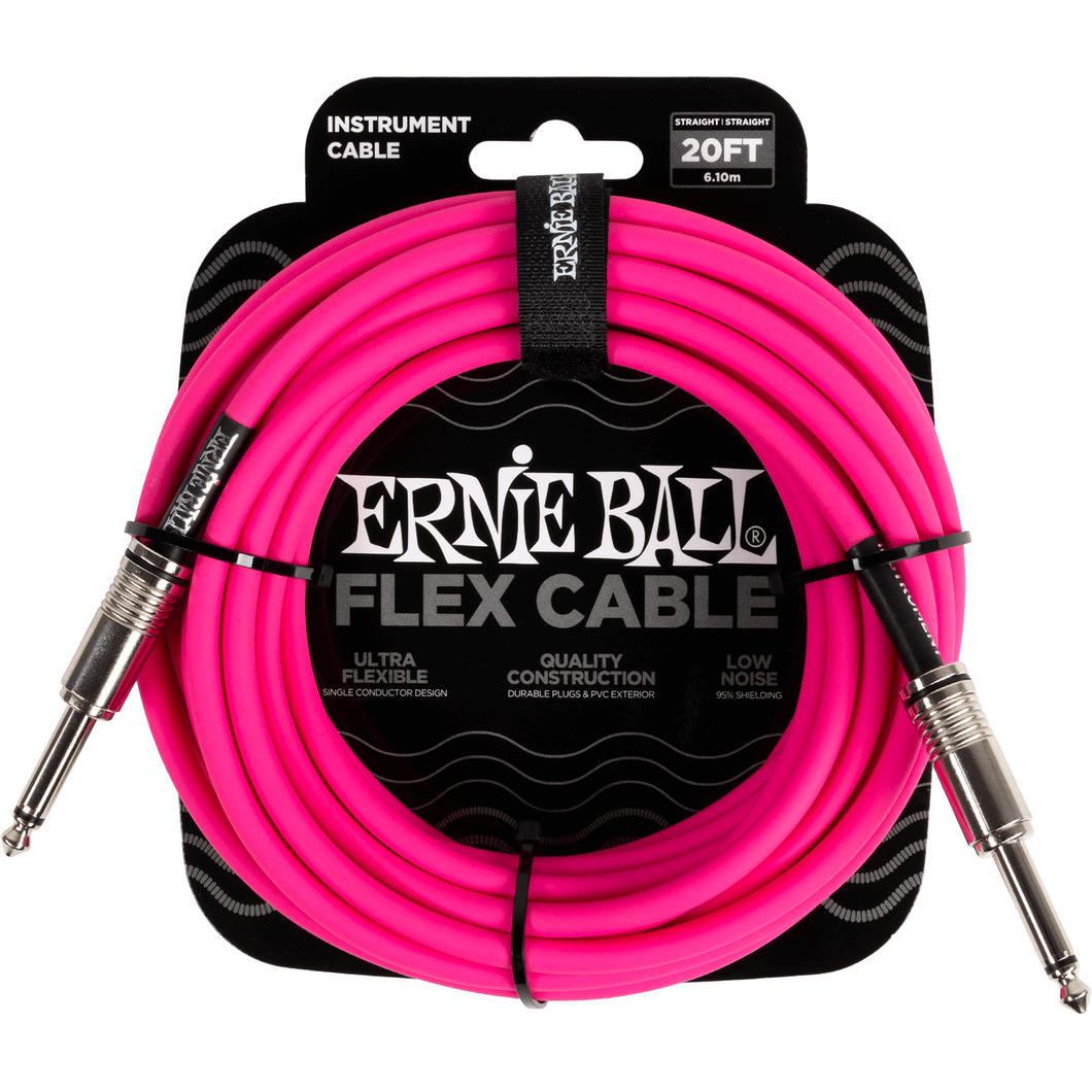 Ernie Ball P06418 20' Instrument Cable, Straight/Straight, Pink-Easy Music Center