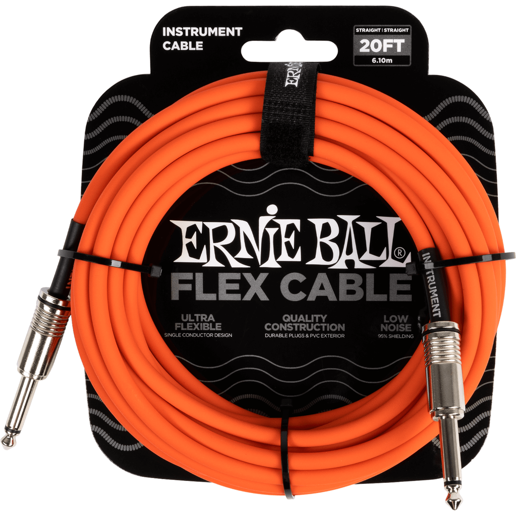 Ernie Ball P06421 20' Instrument Cable, Straight/Straight, Orange-Easy Music Center