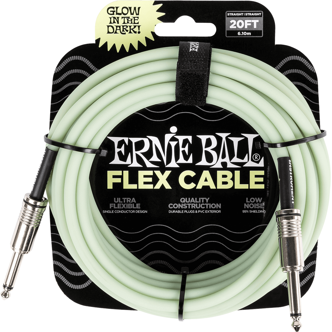Ernie Ball P06437 20' Instrument Cable, Straight/Straight, Glow-In-The-Dark-Easy Music Center