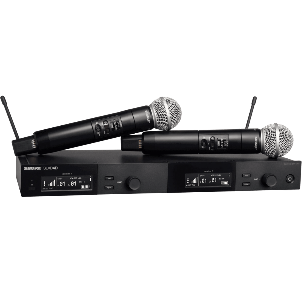 Shure SLXD24D/SM58-G58 Dual Digital Wireless System w/ 2-SLXD2/SM58 Handheld Transmitters, Band G58-Easy Music Center