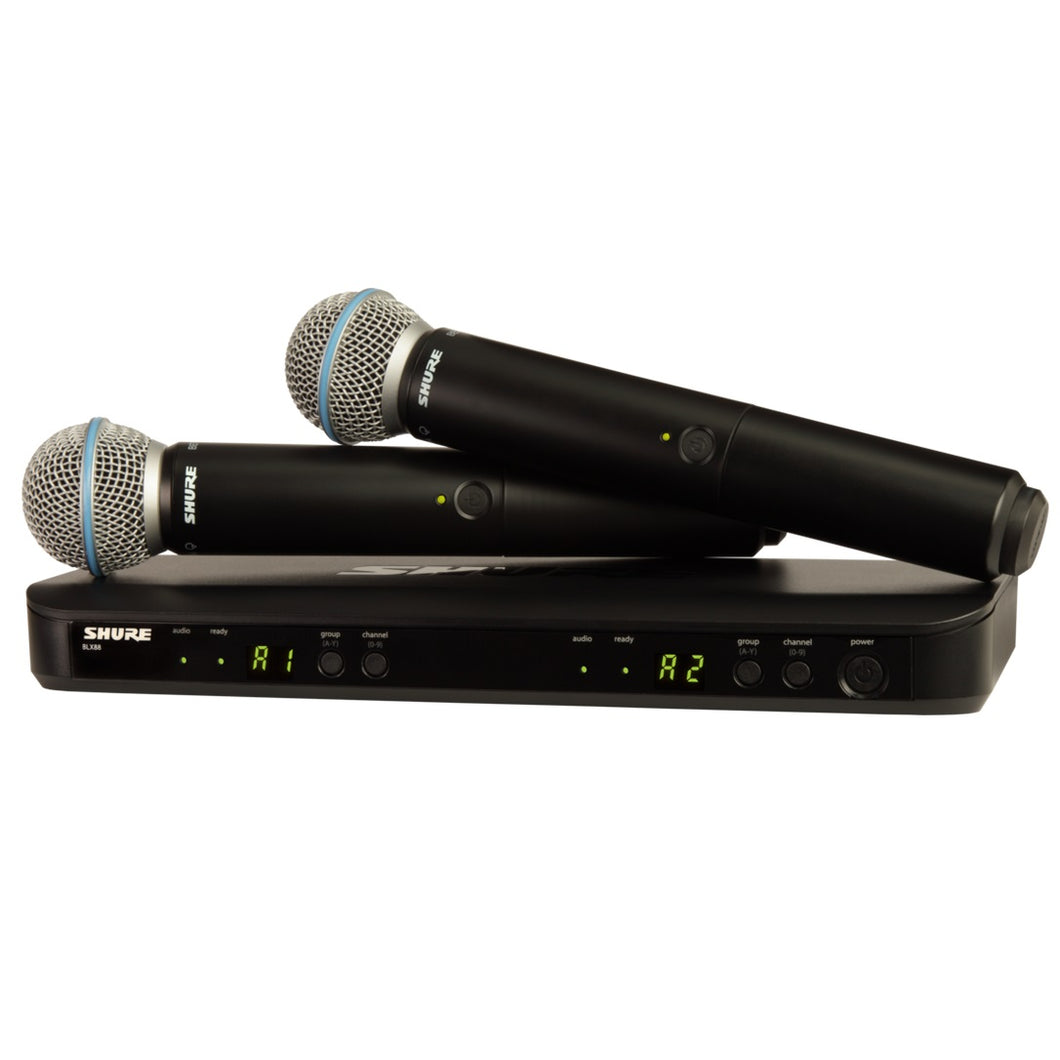 Shure BLX288/B58-H10 Dual Channel Handheld Wireless System with (2) B58 Handheld Mics (542-572 MHz)-Easy Music Center