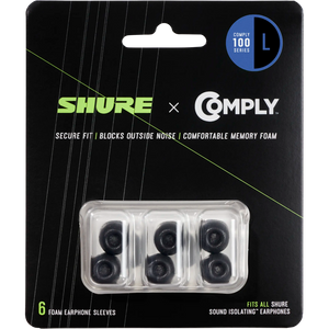 Shure EACYF1-6L Replacement Black Foam Sleeves for Shure SE, Large, 3 Pairs-Easy Music Center