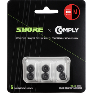 Shure EACYF1-6M Replacement Black Foam Sleeves for Shure SE, Medium, 3 Pairs-Easy Music Center