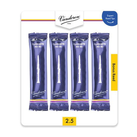 Vandoren V4CR1025 Traditional Bb Clarinet Reed #2.5 Card of 4-Easy Music Center