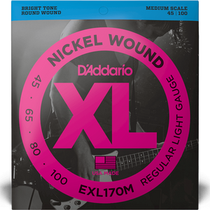 D'addario EXL170M Nickel Wound 45-100 Bass Strings, 4-string, Medium Scale-Easy Music Center