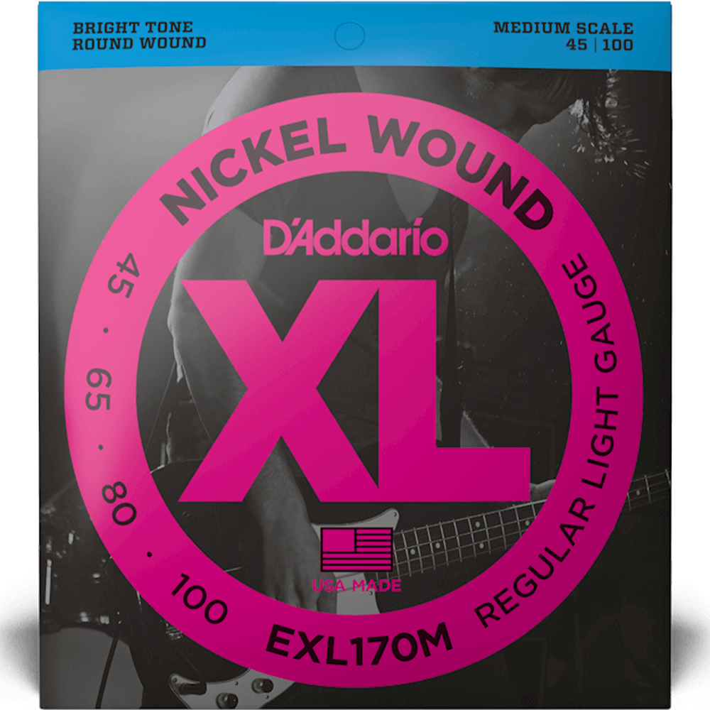 D'addario EXL170M Nickel Wound 45-100 Bass Strings, 4-string, Medium Scale-Easy Music Center