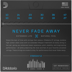 D'addario XTABR1047-12 XT Coated 12st, 80/20 Bronze, Light 10-47-Easy Music Center
