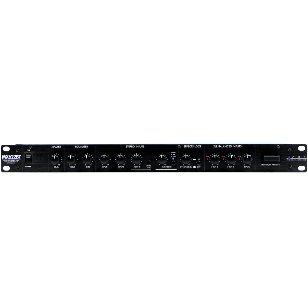ART MX622BT 6-Channel Stereo Line Mixer w/ BT and Effects Loop, 1U Rack Mount-Easy Music Center