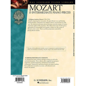 Hal Leonard HL00296686 Mozart 15 Intermediate Piano Pieces-Easy Music Center