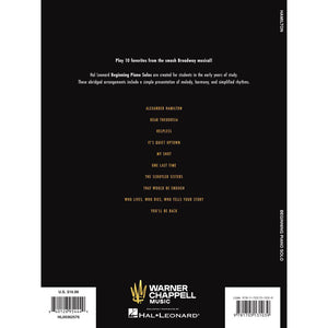 Hal Leonard HL00362576 Hamilton – Beginning Piano Solo-Easy Music Center