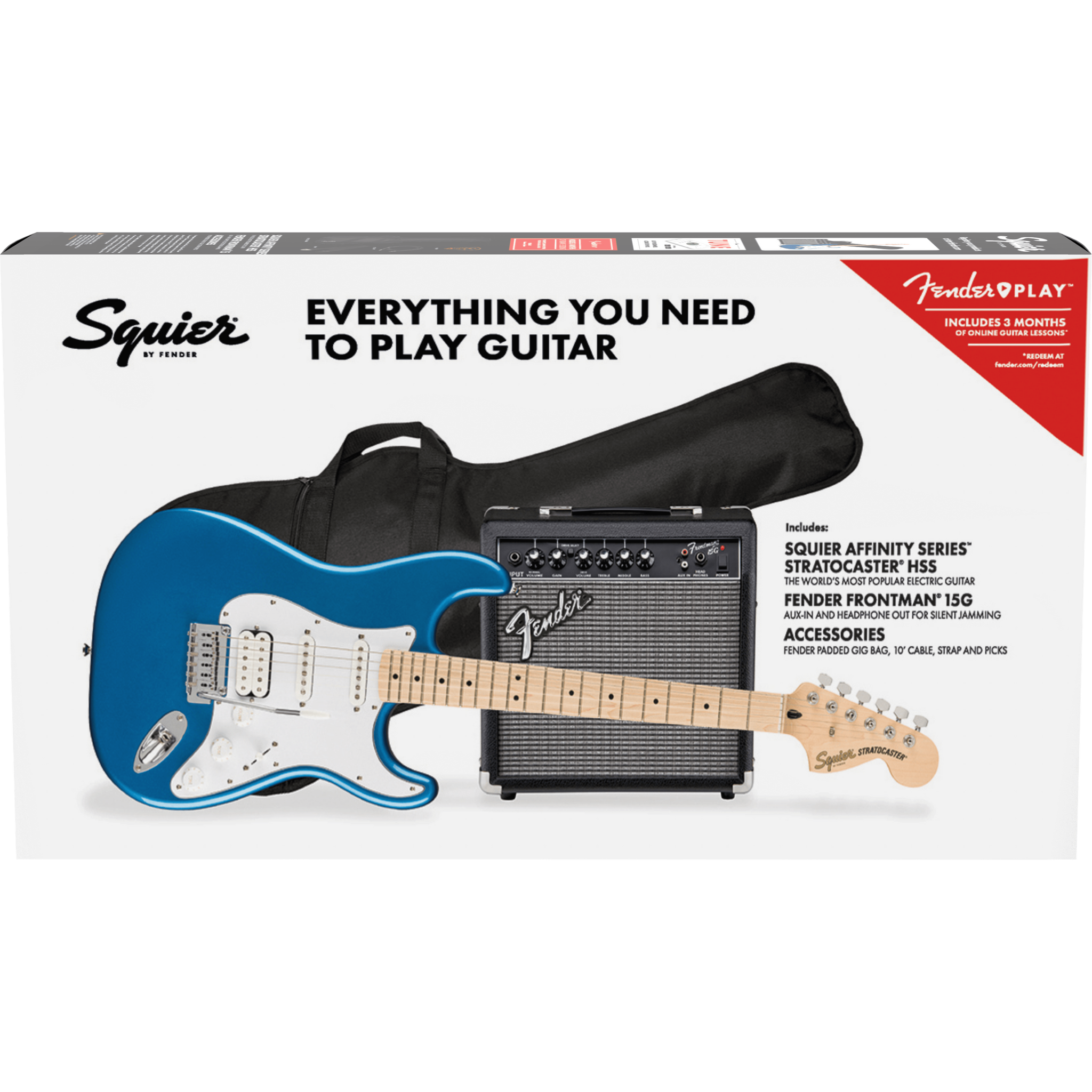 Squier 037-2820-002 Strat Pack, 15G amp, HSS, Lake Placid Blue