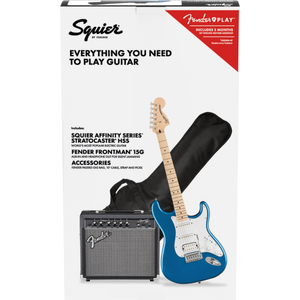 Squier 037-2820-002 Strat Pack, 15G amp, HSS, Lake Placid Blue-Easy Music Center