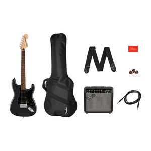 Squier 037-2821-069 Strat Pack, 15G amp, HSS, Charcoal Frost Metallic-Easy Music Center