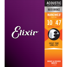Load image into Gallery viewer, Elixir 11002 Nanoweb Acoustic 80/20 10-47-Easy Music Center
