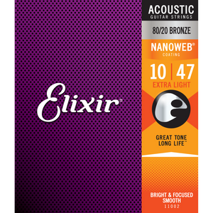 Elixir 11002 Nanoweb Acoustic 80/20 10-47-Easy Music Center
