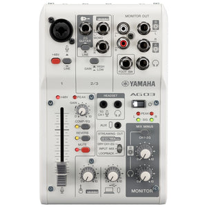 Yamaha AG03MK2W 3-Channel Mixer/USB Audio Interface for iOS/MAC/PC, White-Easy Music Center