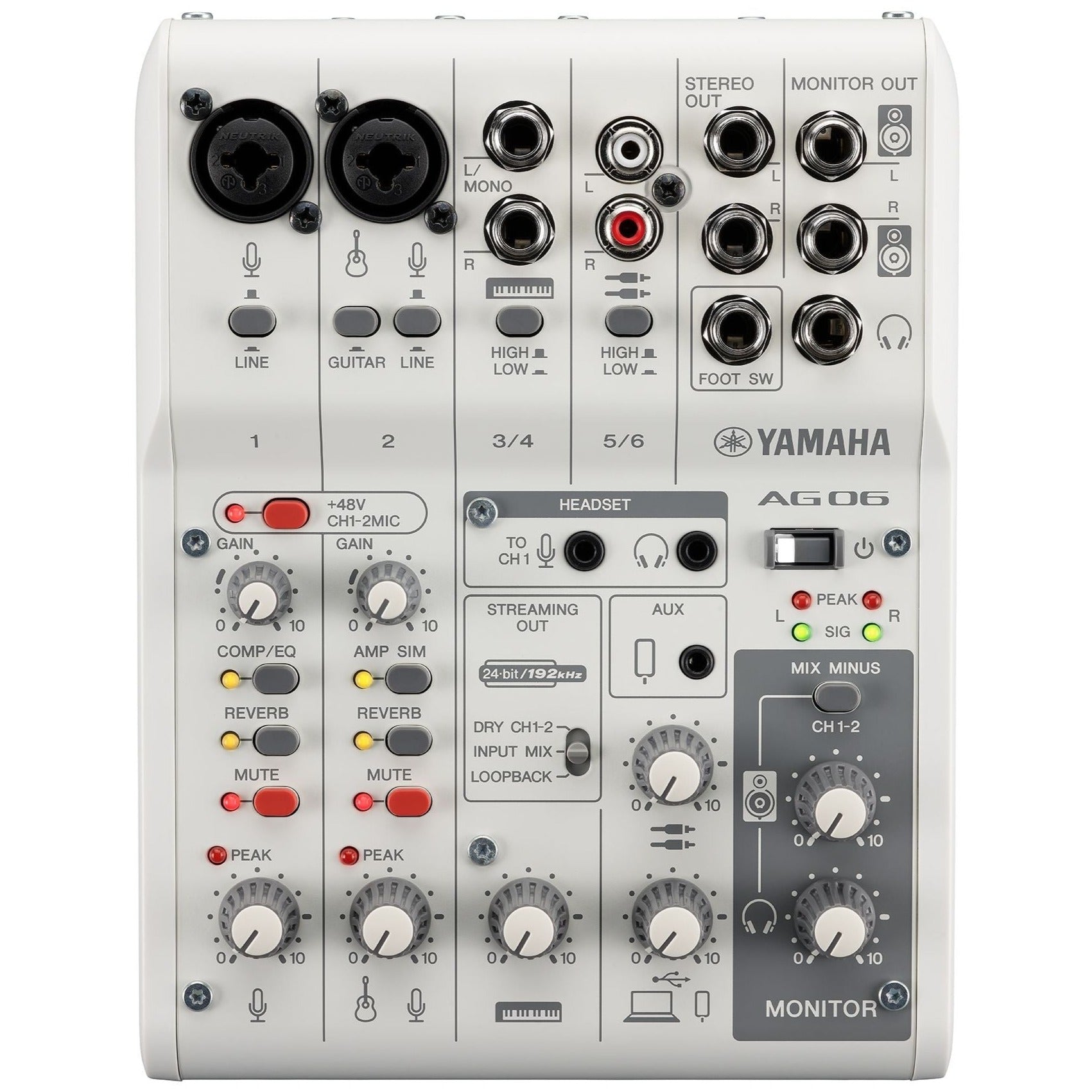 pude Mount Bank indkomst Yamaha AG06MK2W 6-Channel Mixer/USB Audio Interface for iOS/MAC/PC, Wh –  Easy Music Center