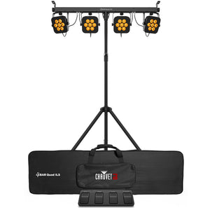 Chauvet 4BARQUADILS RGBA 4 Wash Light System w/ILS, Includes Stand, Carrying Case, and Pedal-Easy Music Center