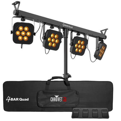 Chauvet 4BARQUAD RGBA 4 Wash Light System includes Stand, Carrying Case, and Pedal-Easy Music Center