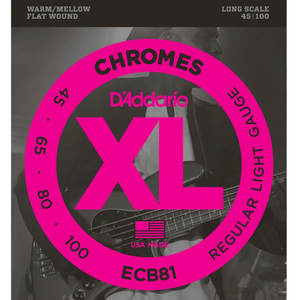 D'Addario ECB81 Chromes Bass Guitar Strings, Light, 45-100, Long Scale Flat Wound-Easy Music Center