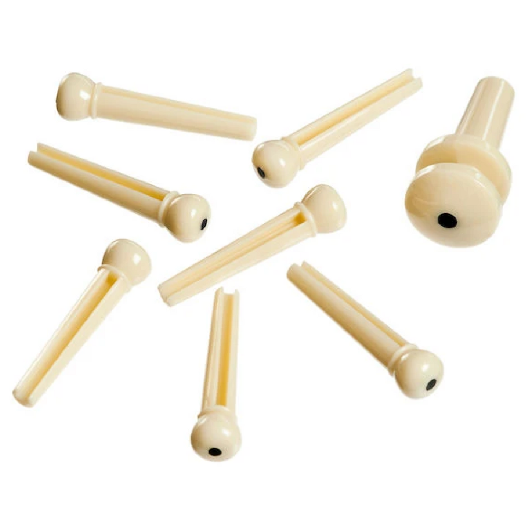 D'Addario PWPS12 Injected Molded Bridge Pins with End Pin, Set of 7, Ivory with Black Dot-Easy Music Center