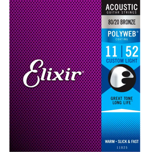 Elixir 11025 POLYWEB 80/20 Bronze Acoustic Guitar Strings Custom Light 11-52-Easy Music Center