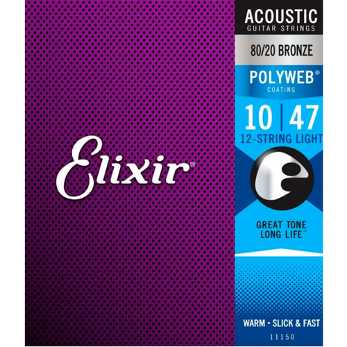 Elixir 11150 POLYWEB 80/20 Bronze Acoustic Guitar Strings Light 10-47 (12-string set)-Easy Music Center