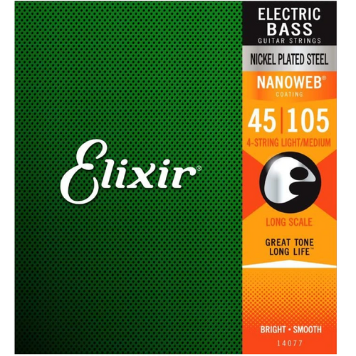 Elixir 14077 NANOWEB Electric Bass Guitar Strings 45-105-Easy Music Center