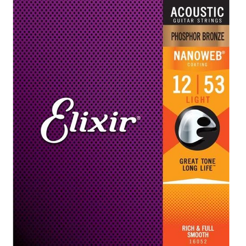 Elixir 16052 NANOWEB Phosphor Bronze Acoustic Guitar Strings Light 12-53-Easy Music Center