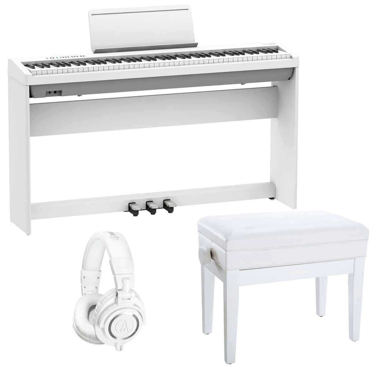 Roland FP-30X-WH 88-key Digital Piano Complete Home Bundle, White