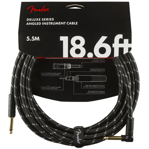 Fender 099-0820-079 Deluxe 18.6' Angled Instrument Cable - Black Tweed-Easy Music Center