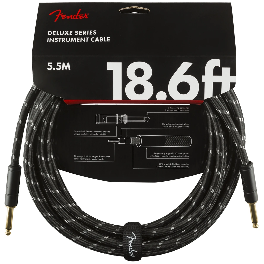 Fender 099-0820-080 Deluxe 18.6' Instrument Cable Black Tweed-Easy Music Center