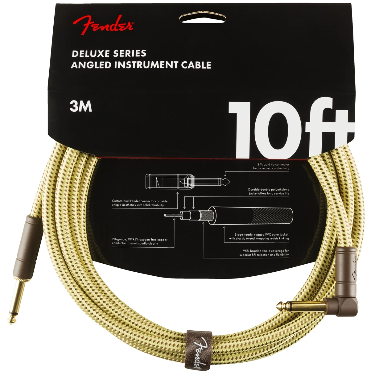 Fender 099-0820-091 Deluxe 10' Angle Instrument Cable Tweed