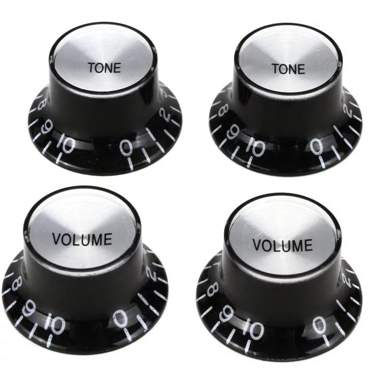 Gibson PRMK-010 Top Hat Knobs with Silver Metal Inserts, Black (4 pcs.)-Easy Music Center