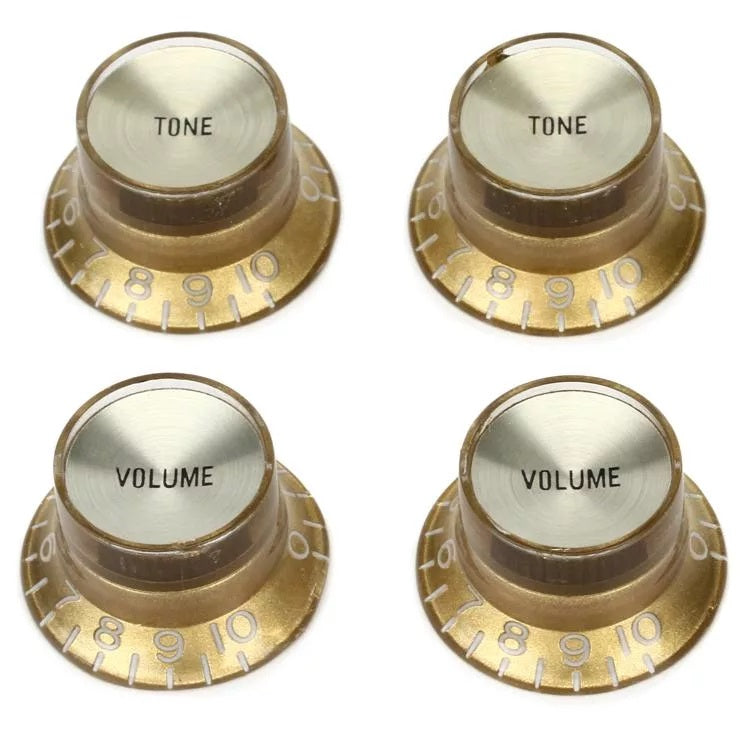 Gibson PRMK-020 Top Hat Knobs with Gold Metal Inserts, Black (4 pcs.)-Easy Music Center
